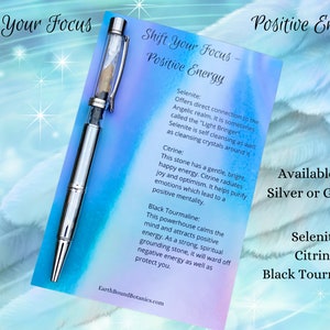 Positive Energy Gemstone Ballpoint Pen READY TO SHIP Reiki Infused image 1