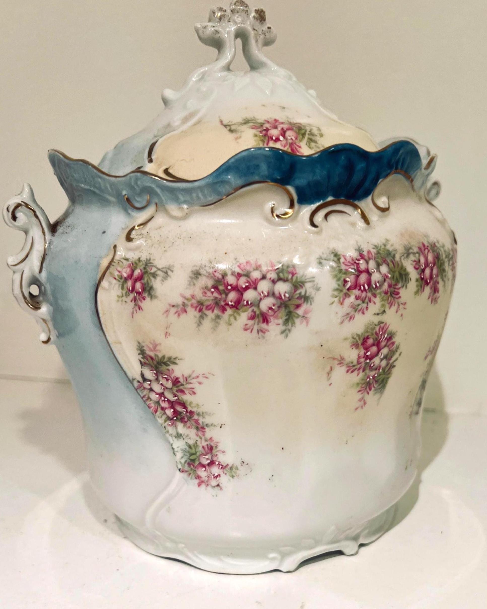 Vintage Biscuit Jar Blue Porcelain - Etsy