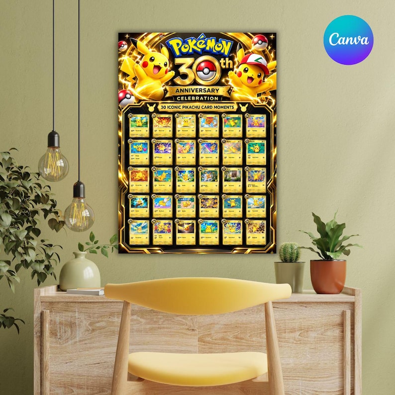 Pokemon 30th Anniversary Poster, Pikachu Trading Card Collection Wall ...