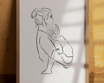Mother and Child Line Art Print: Minimalist Home Decor (Digital Download)