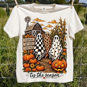 Spooky Ghost Pumpkin Patch PNG, Retro Halloween Farm Shirt Design, Cute Ghost Fall Barn Corn Maze Sublimation Download