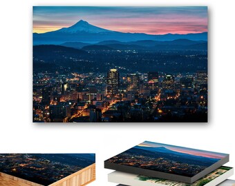 Under Mt. Hood Mounted Standout Print, Portland Oregon at Sunrise with Mount Hood with 5 Different Backing Options Including Bamboo