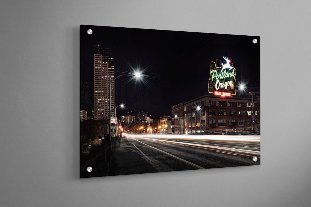 The Portland Sign Acrylic Print, the White Stag Fine Art Print, Face