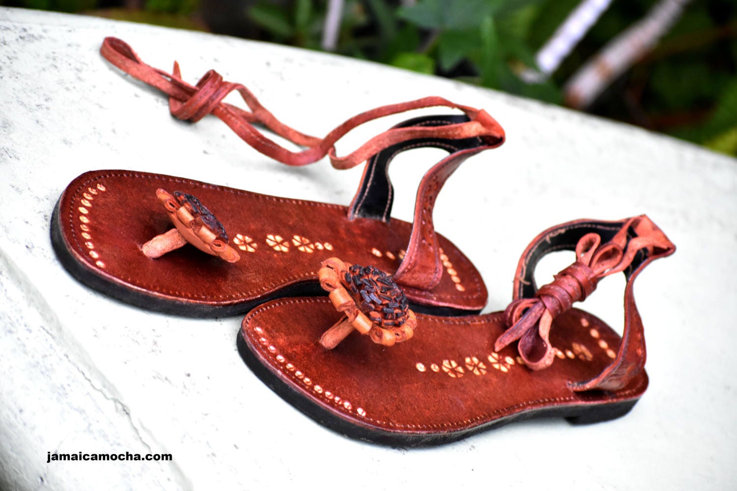 Leather slippers/sandals with rose handmade in Jamaica female | Etsy