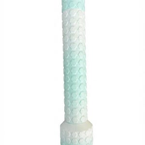 May include: A cylindrical foam roller featuring a textured surface with a repeating hexagonal pattern. The roller transitions from a light mint green color at the top and bottom to a solid white color in the center section, creating a gradient effect.