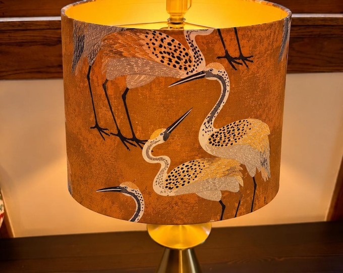 Gold Mustard Cranes Drum Lampshade Custom | made in USA | embossed gold inside