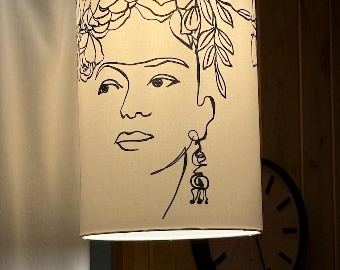 Pencil Woman Fabric Lampshade Drum Accent Tall Lamp made in USA
