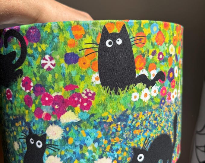 Black Cat Garden Drum Lampshade Fabric Custom | made in USA