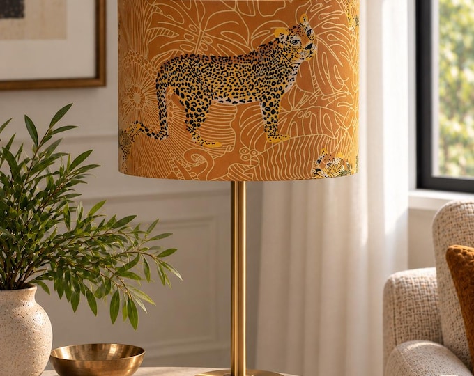 Gold Leopard Drum Lampshade Custom | made in USA | gold inside