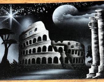 Colosseum Night Scene Wall Art – Black and White Italian Architecture Print,