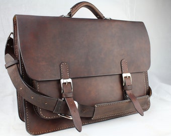 Leather Messenger Bag,  Leather Briefcase, Leather shoulder bag, Macbook Pro, 17" BUILD