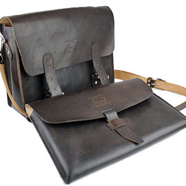 Vintage Style Distressed Leather Satchel Handmade  Messenger Bag Macbook Pro 13 and Sleeve Burnt Coffee