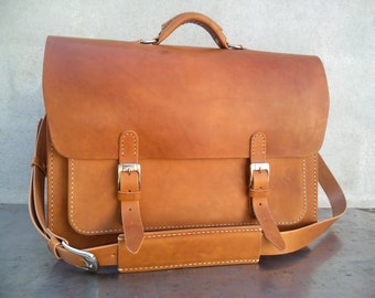 Leather Messenger Bag,  Leather Briefcase, Leather shoulder bag, Mac Book Pro, 17"