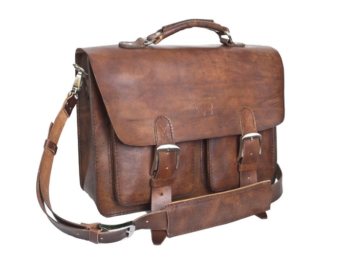 Rustic Brown Leather Messenger Bag Men's Women's Etsy