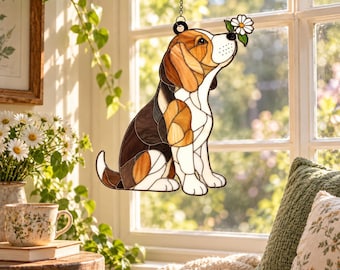 Beagle Acrylic Suncatcher, Butterfly Window Hanging, Stained Glass Style Decor