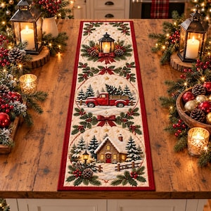 Chemin de table de Noël, Chemin de table matelassé pour les fêtes, Décoration de table rustique d'hiver, Décoration de table de Noël, Décoration de Noël de style ferme