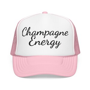 Casquette trucker Champagne Energy Foam | Texte script rose et blanc