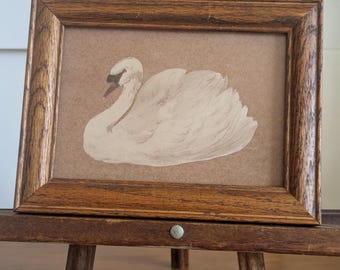 Vintage Framed Mini Wall Art of Swan, Midcentury Modern Decor