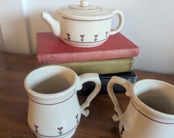 Vintage Hartstone Pottery Provincial Posy Coffee Mugs, Set of 2, Hand-Painted Stoneware