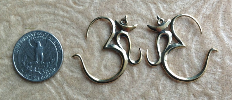 Gauges, 16 Gauge, Tribal Hanging Earrings, Om Aum/Ohm Brass, Handcrafted image 2