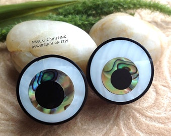 24mm (15/16") Gauges, "Wild Eyes" Plugs, Naturally Organic, Horn, M.O.P., Paua Shell