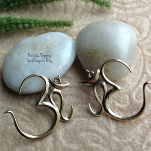 Gauges, 16 Gauge, Tribal Hanging Earrings, Om Aum/Ohm Brass, Handcrafted image 1