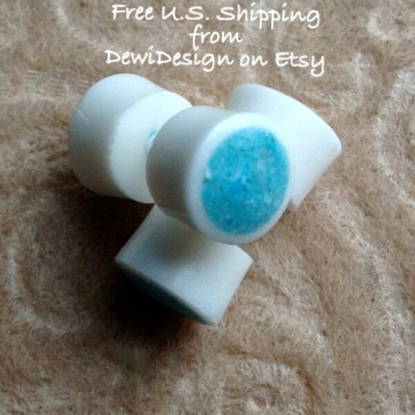 Fake Gauge Plugs, "Blue-bird Day" Naturally Organic, Bone With Blue Stone Inlay, Tribal