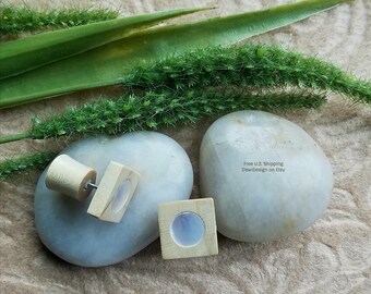 Fake Gauge Plugs, Earrings, "Reflect" Natural, Crocodile Wood, Mother of Pearl, Handcrafted, Tribal