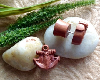 Fake Gauge Plugs, "Rusty Anchor" Natural, Saba Wood, Handcrafted, Tribal