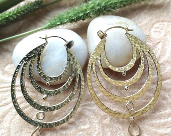 Tribal Exotic Hanging Earrings, "Jasmine" Brass, Handcrafted