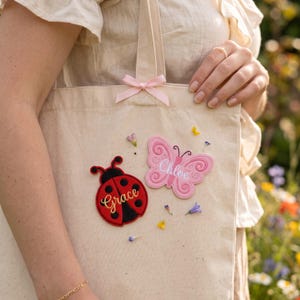 Embroidered Custom Ladybug Patch, Personalized Name Sew Iron On Applique, Cute Garden Insect Badge, Whimsical Nature Accessory for Kids Girl
