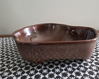 Frankoma Lazy Bones Bowl: Brown Satin Pottery, 3-Legged Candy Dish