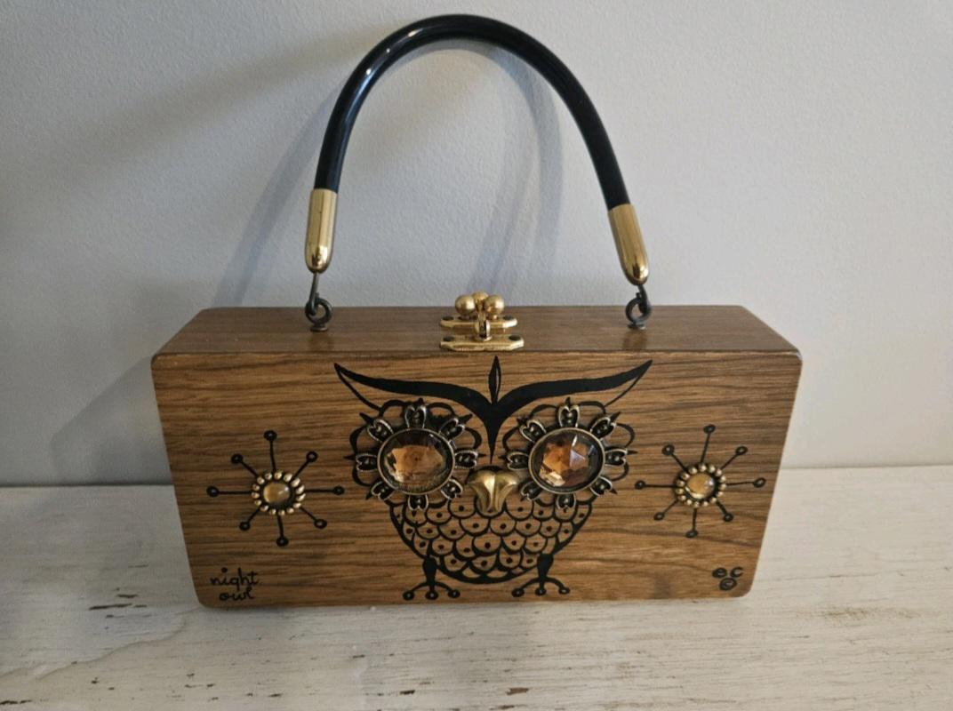 Vintage Enid Collins Night Owl Box Bag, Bejeweled Owl Motif, 1960's Retro Mid-Century Collectibl