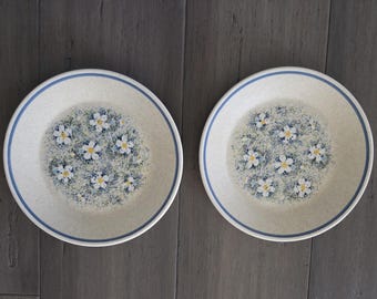 Vintage Lenox Temper-ware Plates, Dewdrops Pattern, Blue & Yellow Floral Small Dessert Plates, Set Of 2 Bread Plates, 6", Made In USA