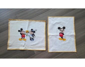 Vintage Disney Mickey Minnie Mouse Cross Stitch Set of 2 Finished, Unframed