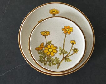 Vintage Ceramic Stoneware Mikasa Southern Sun Plates with Flowers, Set of 4, C9006 Natural Beauty