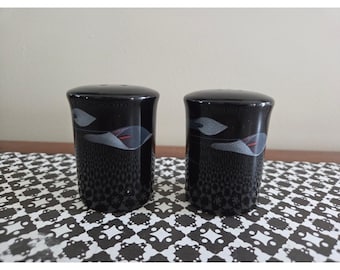 Vintage Japan Black Calla Lily Ceramic Salt and Pepper Shakers Set