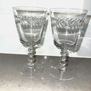 Vintage Tiffin-Franciscan Woodstock Crystal Goblets – Set of 2, Mid-Century Modern Beaded Stem