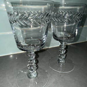 Vintage 1950s Tiffin-Franciscan "Woodstock" Wine Water Goblets - Set of 2 | Hand Blown Cut Crystal Glassware, Beaded Stacked Ball Stem
