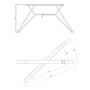 May include: A technical line drawing of a table frame with X-shaped legs. The front view shows a height of 720 units and a crossbar thickness of 20 units. The top-down view displays a length of 1390 units, a width of 620 units, and a 963 unit span.