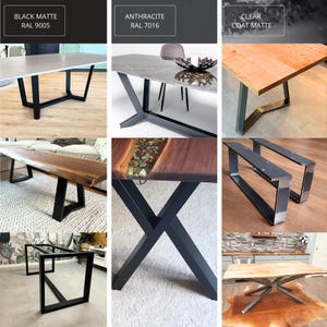 Modern table legs and steel pedestal table base handcrafted from heavy-duty steel. Designed for dining tables, kitchen tables, coffee tables, desks, conference tables, cabinets and custom furniture. Construction with clean geometric lines provides durability, stability and a minimalist look for modern interiors.