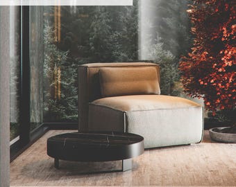 Modern Coffee Table, Low Accent Table With Ceramic Top, RULLO