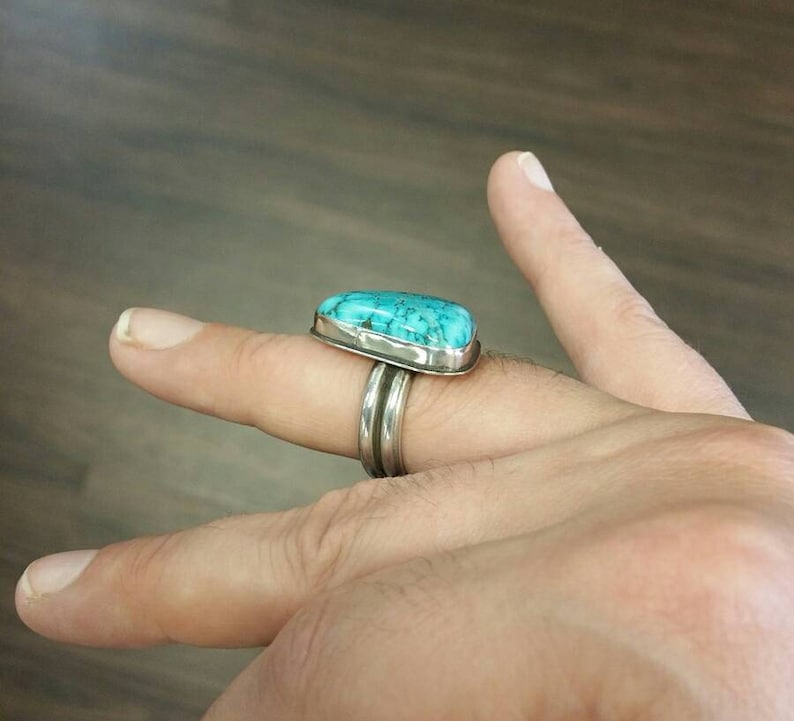natural stone ring sterling silver large turquoise ring ring size 8 Turquoise sterling silver ring ring size 8