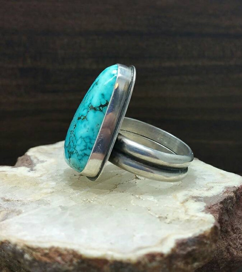 natural stone ring sterling silver large turquoise ring ring size 8 Turquoise sterling silver ring ring size 8