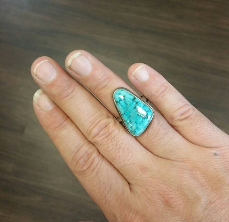 natural stone ring sterling silver large turquoise ring ring size 8 Turquoise sterling silver ring ring size 8