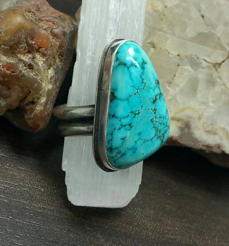 natural stone ring sterling silver large turquoise ring ring size 8 Turquoise sterling silver ring ring size 8