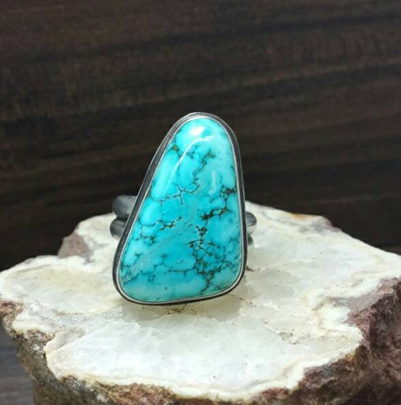 natural stone ring sterling silver large turquoise ring ring size 8 Turquoise sterling silver ring ring size 8