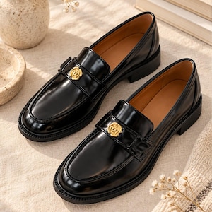 Womens Loafers Black and Gold