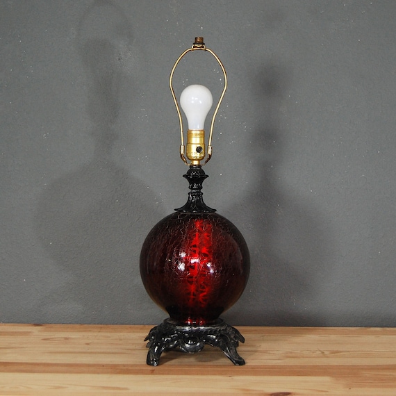 Items similar to Vintage Glass Lamp / Red Table Lamp on Etsy