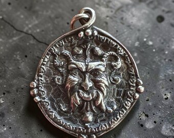 Gothic Medieval Green Man Silver Pendant